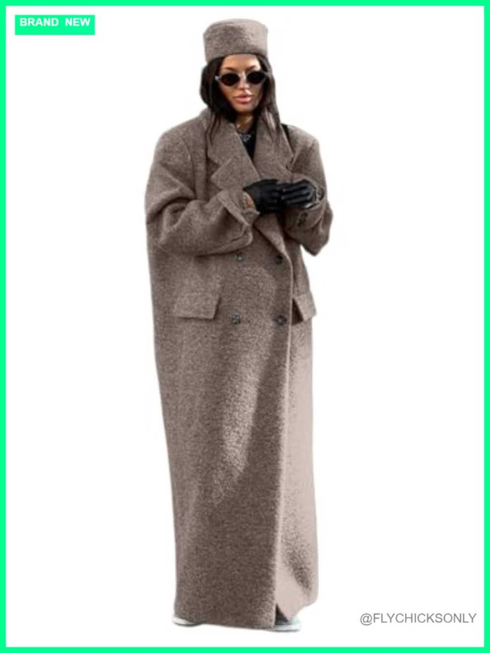 Womens Long Faux Suede Pea Coat Double Breasted Maxi Overcoat